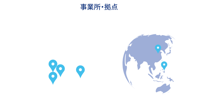 【事業所・拠点】国内：3、国内関連会社：1／海外：2